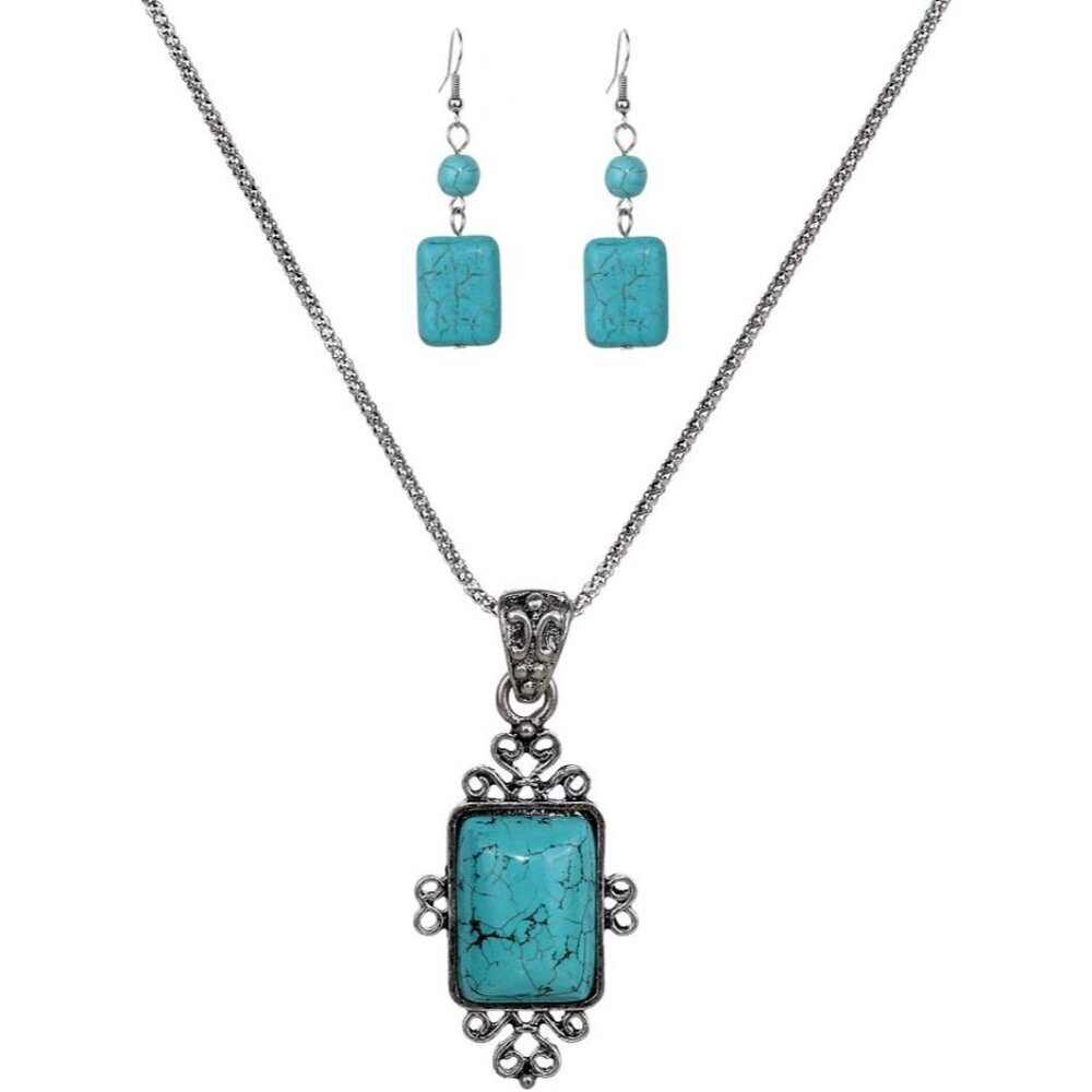 Ethnic Style Necklace Earrings Geometric Shape Color Resin Necklace Earring Wome